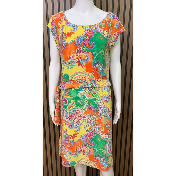Lauren Ralph Lauren Dresses & Skirts - Lauren Ralph Lauren Women's Yellow Orange Paisley Print Belted Sheath Dress L